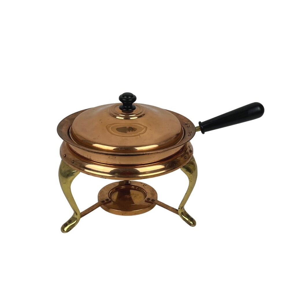 Mid-Century Copper Brass Three-Legged Chafing Dish Food Warmer